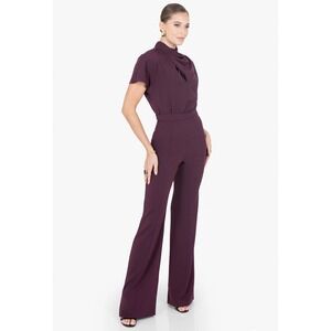 NWT $435 Black Halo Estella Jumpsuit Oxblood Draped Mock Neck High Waist Sz 2